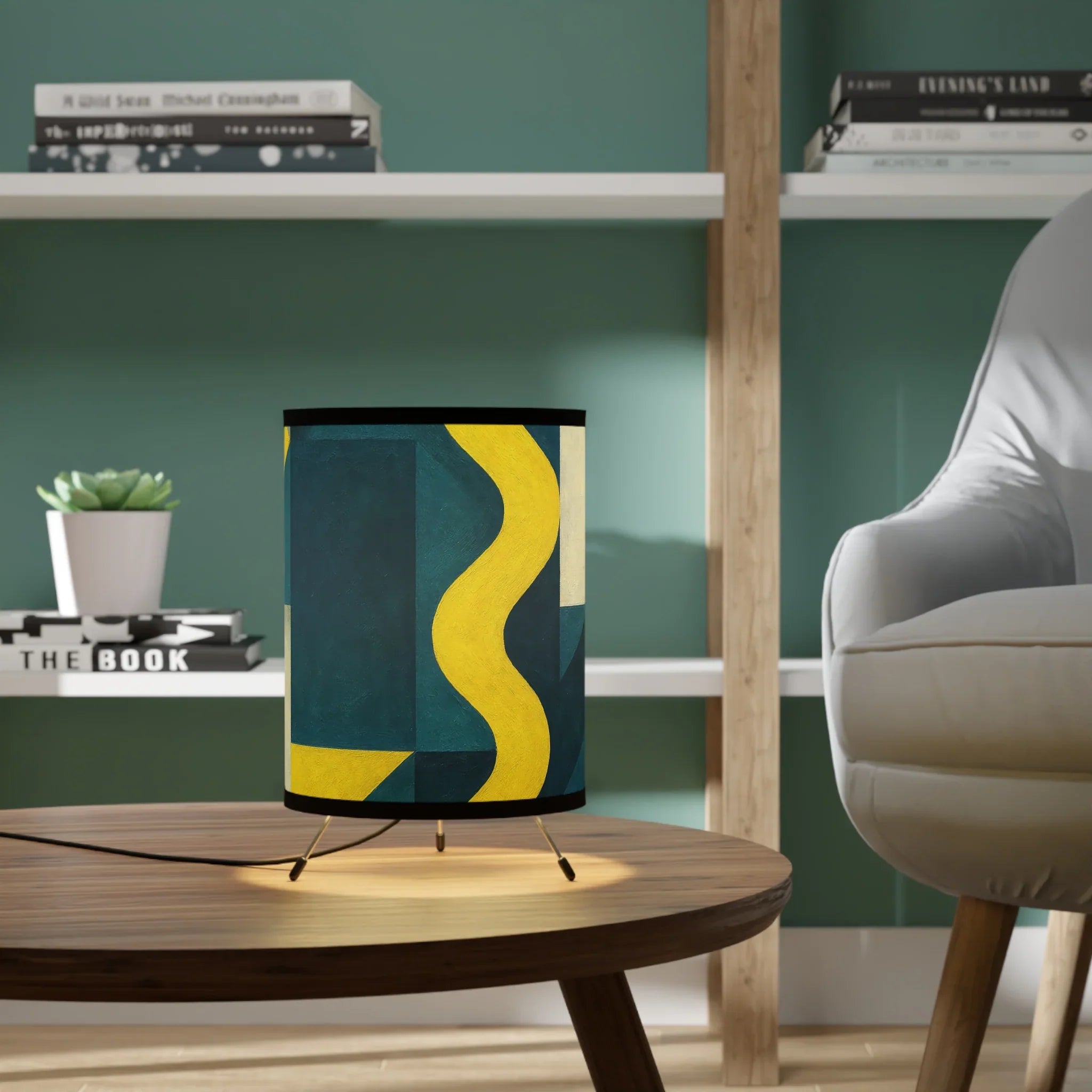 Abstract GeoBlend table lamps with geometric art designs and warm ambient lighting