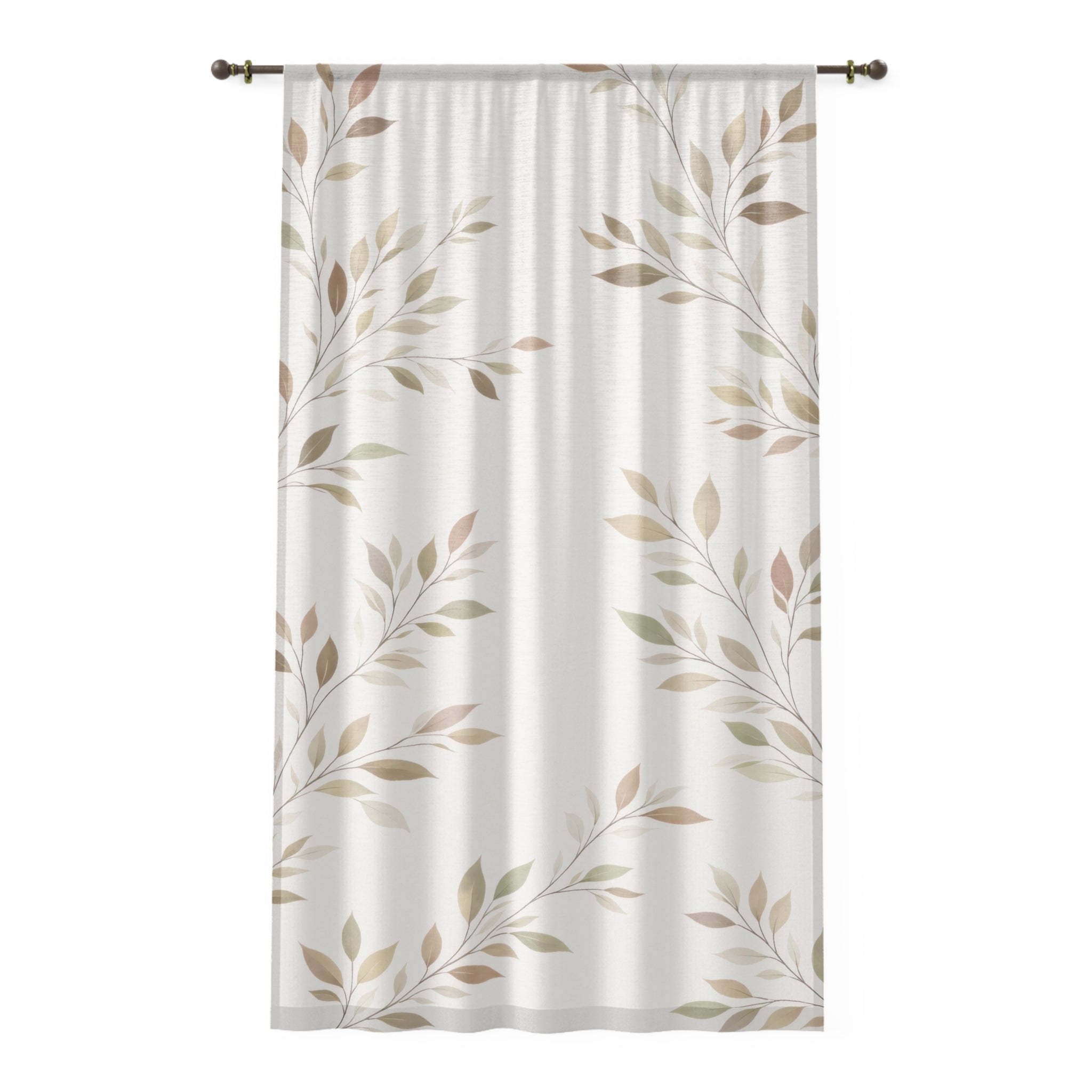 Sheer Leaf Pattern Window Curtain — Light Blue Botanical Sheer Panel