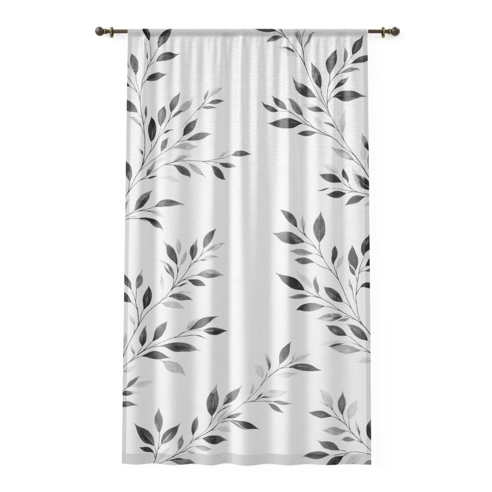 Sheer Leaf Pattern Window Curtain — Light Blue Botanical Sheer Panel