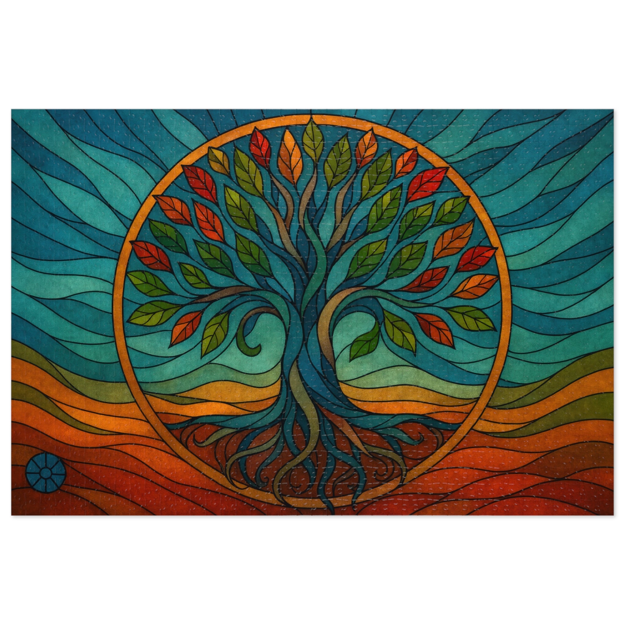 Tree of Life stained-glass style jigsaw puzzle artwork
