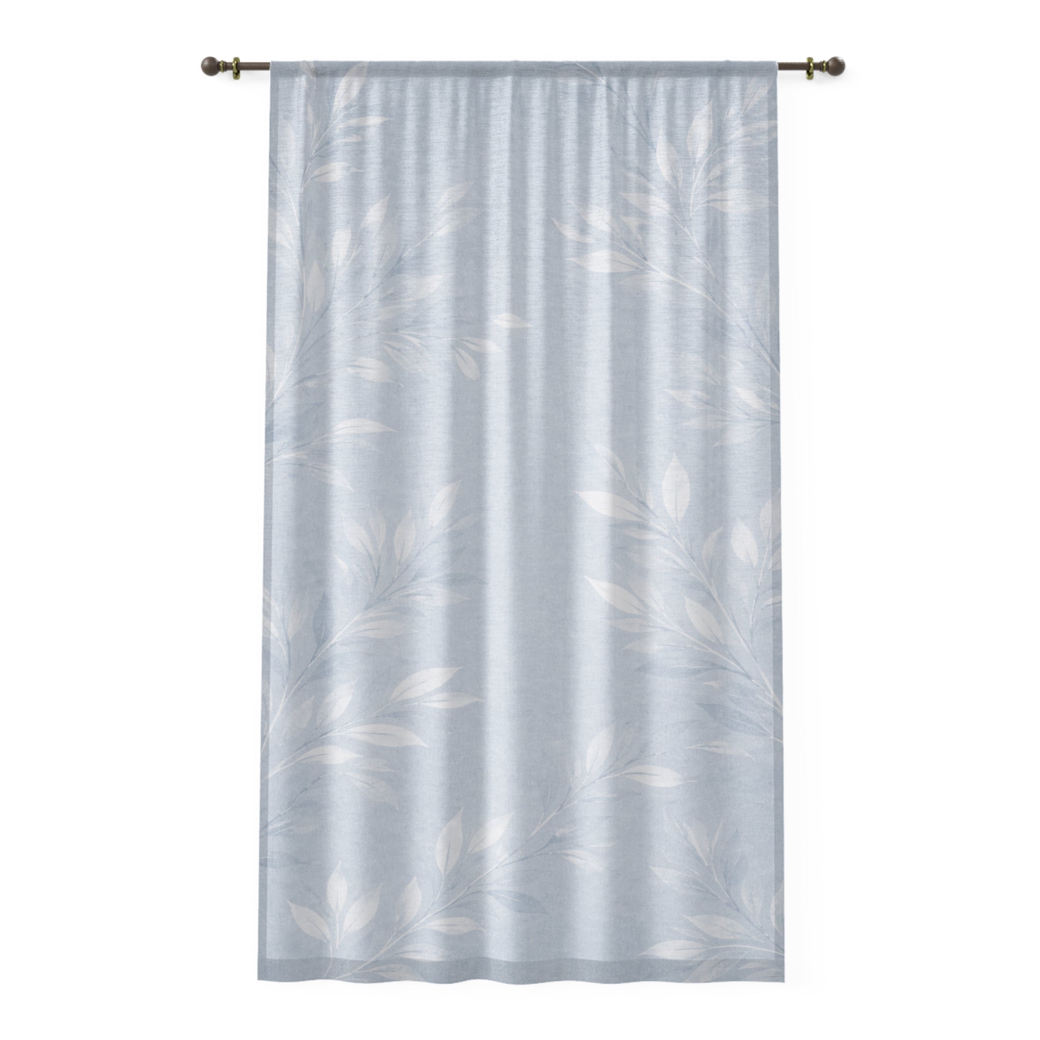 Sheer Leaf Pattern Window Curtain — Light Blue Botanical Sheer Panel