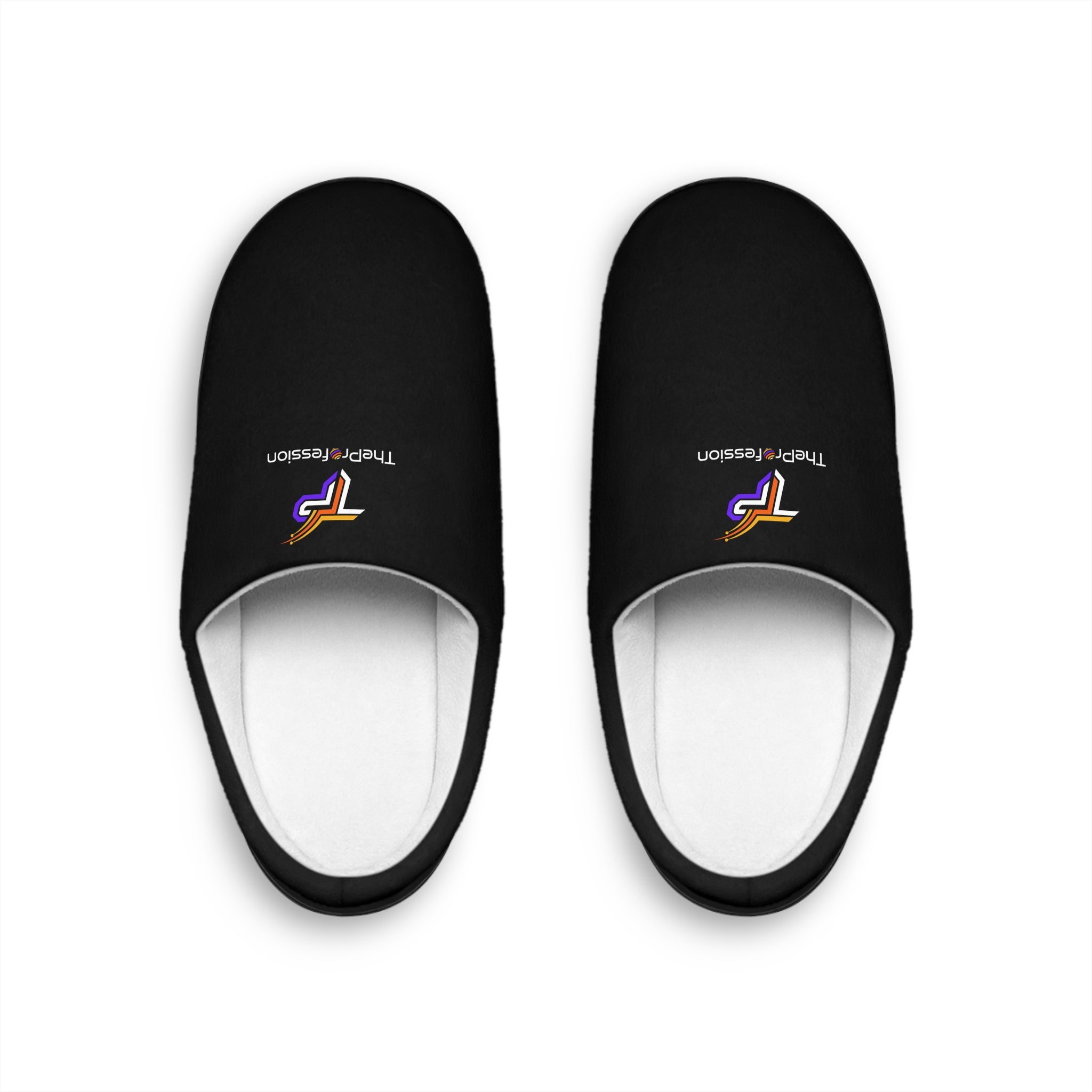 Black home slippers with minimalist design and soft interior
